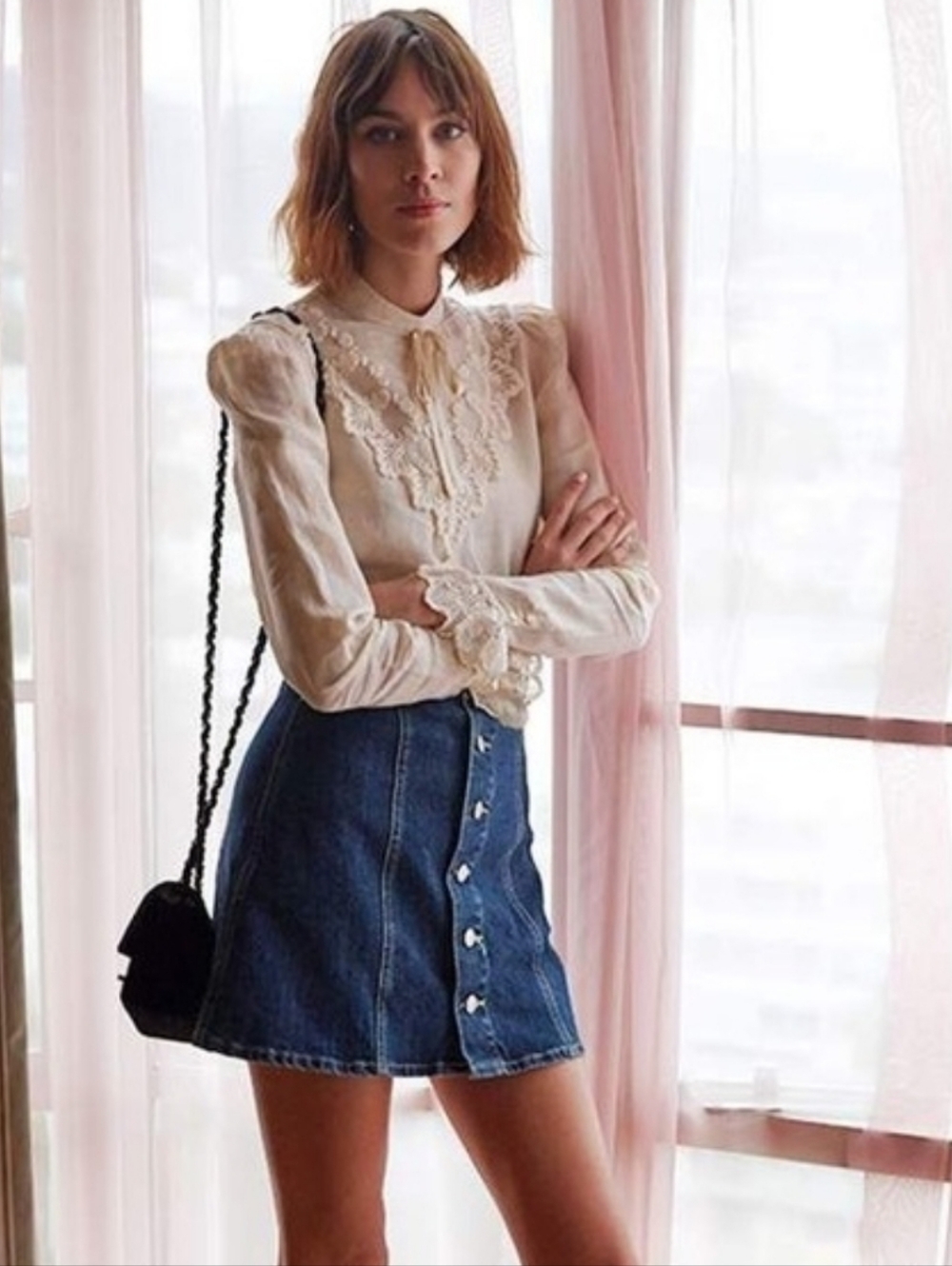 Alexa Chung A G Mini Skirt Blue Denim Button Front - Picture 13 of 14